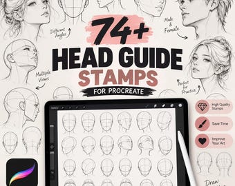 74+ Head Guide Stamps for Procreate, Portrait & Character Art Reference (Digital Download)