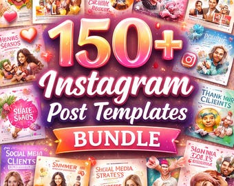 150+ Instagram Post Templates Bundle | Canva Editable Social Media Posts | Colorful and Modern Instagram Templates for Business & Creators
