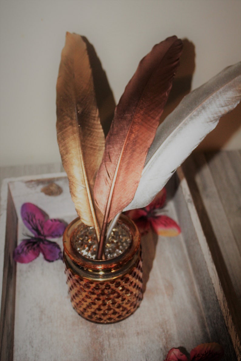 Brilliant Gold Sale or Copper Rhinestone Feather Pen Guestbook pen Wedding Pen Party Decor Anniversary Elegant Quill Sterling Silver