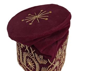 Embroidered Velvet Fila Cap, Yoruba Groom's Hat, African Wedding