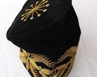 Embroidered Velvet Yoruba Fila Cap, African Wedding Groom's Hat