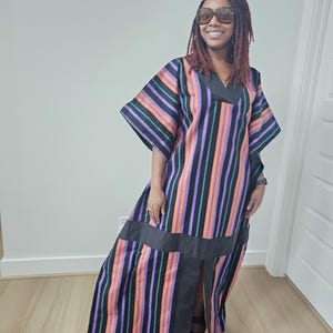 Gestreepte Ankara kaftan boubou jurk: boho oversized Afrikaanse print gewaad