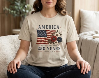 America 250 Years Shirt, Patriotic USA Tee, 1776 2026 Independence Day Shirt, Retro American Flag Shirt, 4th of July