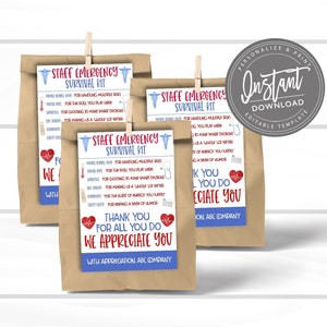 EDITIERBARE Krankenschwester Anerkennung Woche Survival Kit, National Nursing Week Überleben Geschenke, medizinisches Personal druckbare Danke Geschenkkarte, sofort verfügbar