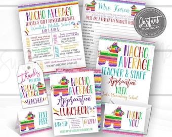 EDITABLE Teacher Appreciation Week Itinerary Kit, Printable Digital File, Appreciation Fiesta Week Schedule Events, Instant Access Edit Now!