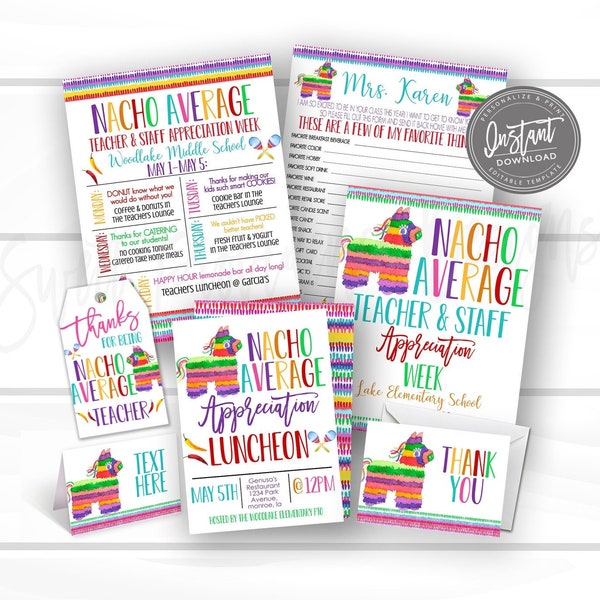 EDITABLE Teacher Appreciation Week Itinerary Kit, Printable Digital File, Appreciation Fiesta Week Schedule Events, Instant Access Edit Now!