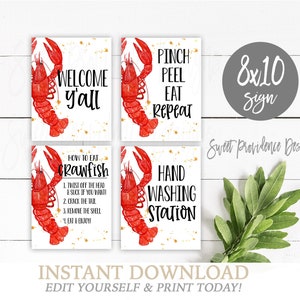 Crawfish Boil Signs, How to Eat, Welcome, Hand Washing, Pinch Peel Eat, Printable Crawfish Signs, ANY Event, Instant Access- EDIT NOW