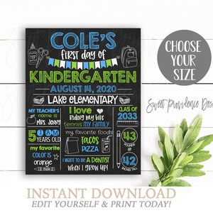 First Day of School Chalkboard First Day of School Sign ANY GRADE Back to School 1st Day Printable Sign, EDITABLE, Instant Access