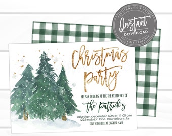 Christmas Party Invitation, buffalo plaid, Editable Christmas Party template, Merry little Christmas Invite, Company Party, Instant Download