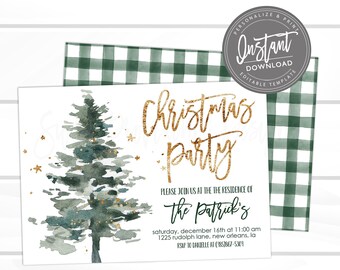 Christmas Party Invitation, buffalo plaid, Editable Christmas Party template, Merry little Christmas Invite, Company Party, Instant Download