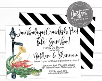 Couples Shower Invitation, Cajun Honey Do Shower Invite, New Orleans Crawfish Invite, Nola Shower, Editable Instant Access - EDIT NOW