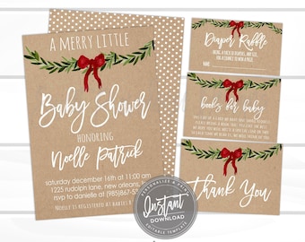 Christmas Baby Shower Invitation Kit, Merry Little Baby Shower, Editable Baby Shower invite, Holiday, Printable Template, Instant Download