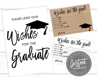 Wishes for the Graduate Cards and Sign, Graduation Party Decor, Graduation Advice, Party Decorations, Wishes for the Grad, Instant Access