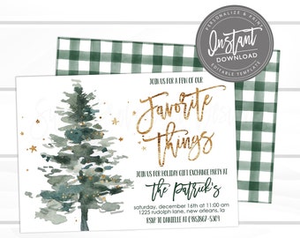 Favorite Things  Holiday Party, Christmas Invitation, Editable Party Invite template, Company Party, Business, Girls night, Instant Access