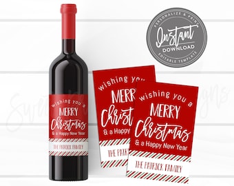 EDITABLE Christmas Wine Label, Christmas Gift Idea, Printable Teacher Gift, Holiday Teacher Wine Label, Gift From Student, INSTANT ACCESS