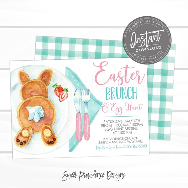 Easter Brunch egg hunt brunch, Bunny Invitation, Bunny Brunch Invite, egg hunt, Editable Easter Bunny Invite template, Instant Download