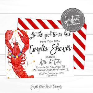 Crawfish Boil Mardi Gras Couples Shower invitation, Crawfish Shower Invite, Editable Couple Shower Invite, Crawfish Beads Instant Access