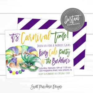 Mardi Gras Bash Invitation, Carnival Time Invite, Editable template, party gras, Masquerade ball, , Printable, Instant Access