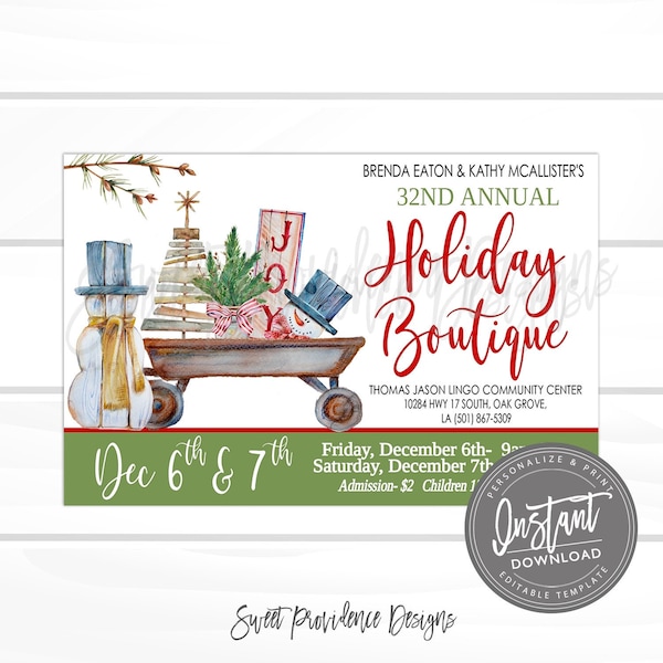 Craft Show Postcard, Christmas Holiday Fair Fest, Vendor market, Flyer, Church, School, Editable, Printable Flyer Template, Instant Access