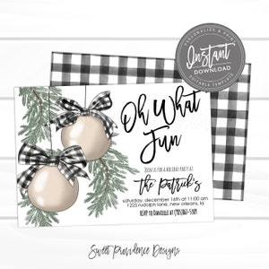 Christmas Invitation, Christmas Bells, Editable Christmas Party Template, Oh What Fun Christmas Invite, Buffalo Plaid, Instant Access