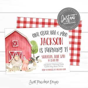 Farm Birthday Invitation, Editable Boy Barn Party, Digital Invite, Farm Animals, Barnyard, Boy Invitations, Printable Instant Access image 1