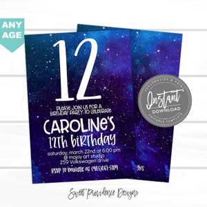 Galaxy Party Invitation, Birthday Party, Tween Girl Invitation, Tween Galaxy Birthday Party, VSCO party, Any Age, Instant Access