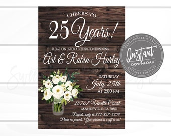 25th Anniversary Invitations Etsy