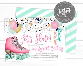 Roller Skate Invite Over 70 Customizable Or Handmade Options Etsy