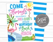 Pool Party Invitation, Come Flamingle, Sibling Birthday Invite, Summer Birthday Party, Editable template INSTANT ACCESS- Edit NOW Il_170x135