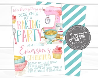 Baking Party Birthday Invitation, Cupcake Party invitation, Mix it up Birthday Invitation. Editable Girl Birthday Invitation, Instant Access