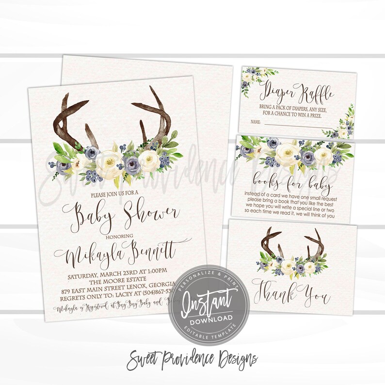 EDITABLE Rustic Baby Shower Invitation Kit Baby Boy Shower Etsy