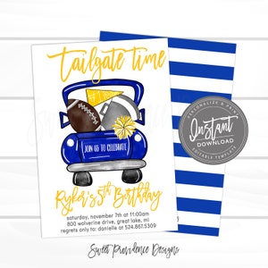 Football Birthday Invitation, Editable Boy football birthday theme party template, Blue Gold Football tailgate time Invite Instant Access