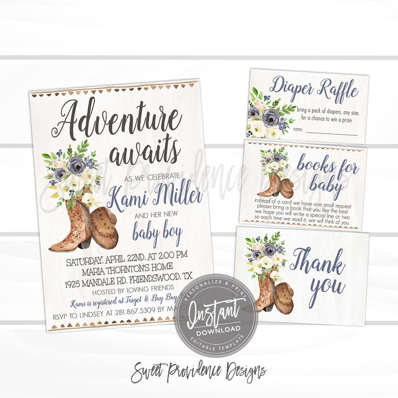 Boy Baby Shower Invitation Kit Baby Boy Invite Blue Rustic Etsy