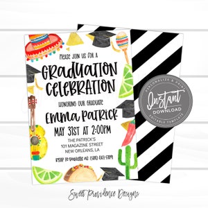 Fiesta Graduation invitation, Fiesta theme party, Nacho Average Grad Party Invite, Editable template, cinco de mayo, Instant Access Edit Now