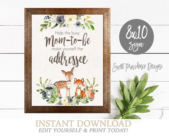 Baby Shower Addressee Sign, Woodland Boy Shower Sign, Editable Thank You Card Print, Woodland Boy Animals Sign template, Instant Access Il_570xn