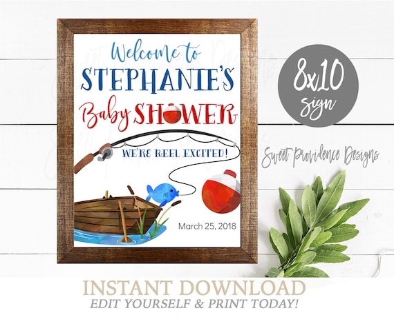 Fishing Baby Shower Welcome Sign, We're Reel Excited Fish Shower Welcome, Editable Welcome Sign, Baby Shower Sign,, Instant Access Il_570xn
