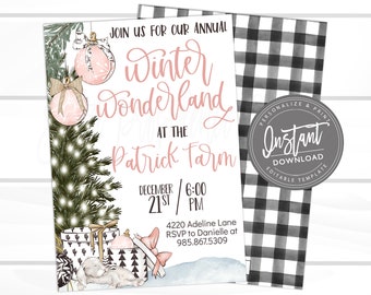 Christmas Party Invitation, Editable Christmas Party template, Winter Wonderland Christmas Invite, Editable, Company Party Instant Download