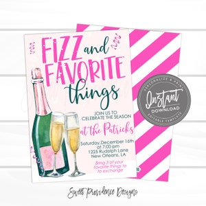 Christmas Party Invitation, Fizz and Favorite Things Invite, Editable Christmas 2022 Holiday Champagne template ANY EVENT, Instant Access