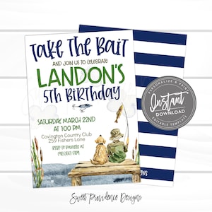 Fishing Birthday Invitation, Fish Theme birthday, Editable Boy Birthday template, take the Bait, Fish Invite, Instant Access Edit Now