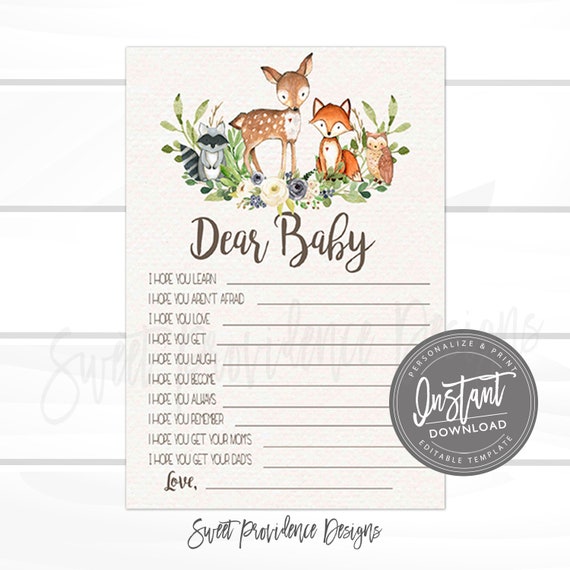 Wishes for Baby Card, Floral Woodland Dear Baby Wishes for Baby, Woodland Baby Wishes, Dear Baby, EDITABLE, , Instant Access Il_570xn