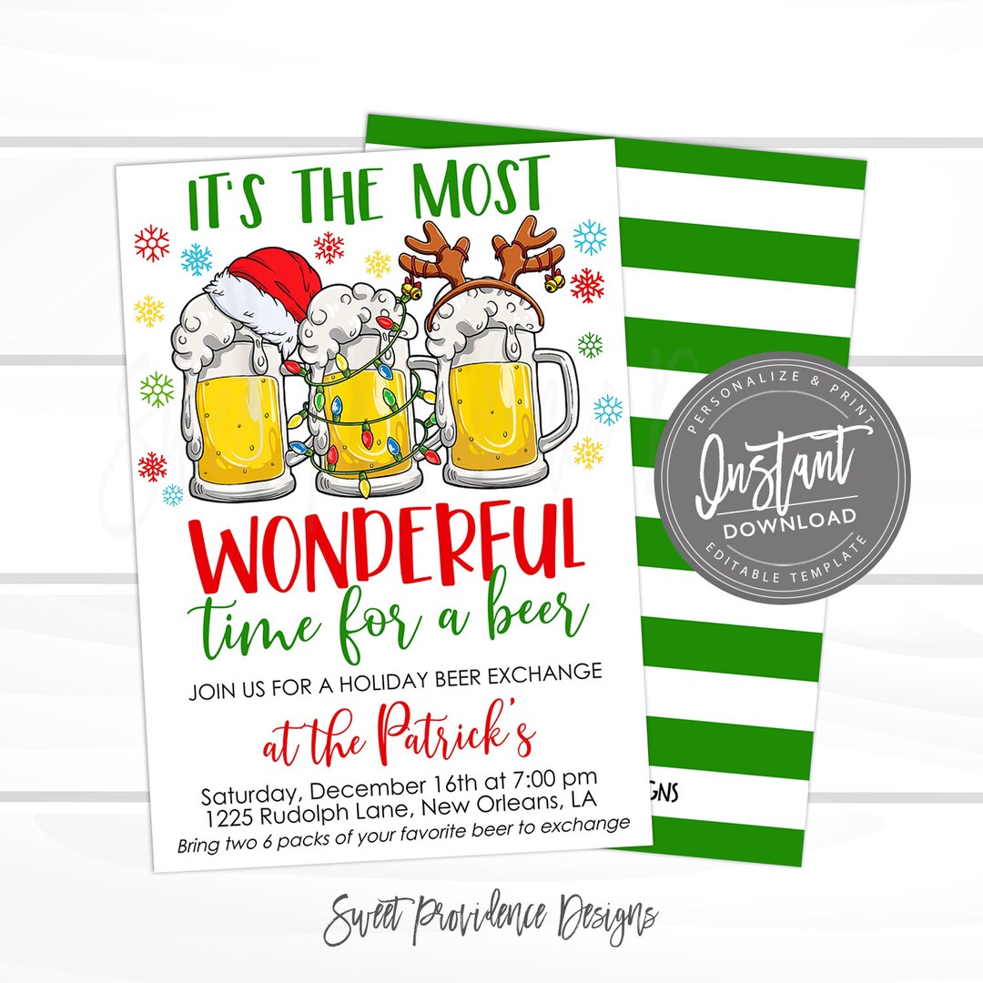 Christmas Beer Exchange Invitation Holiday Party Christmas Etsy