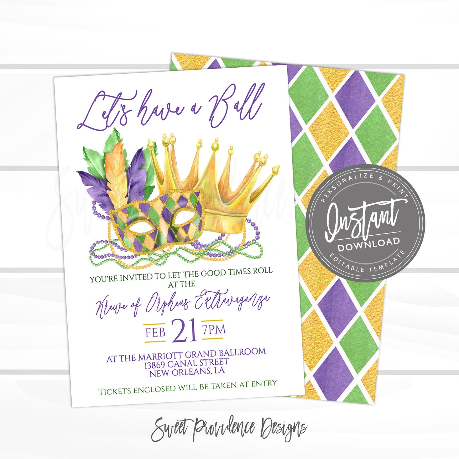 Mardi Gras Ball Invitation Editable Krewe Celebration - Etsy