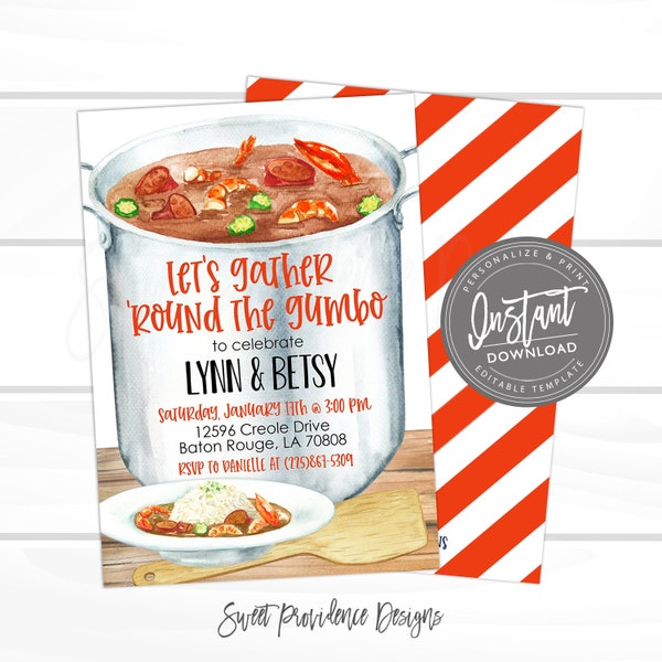 Gumbo Party Invitation, Editable Invitation, Any Occassion Invitation, Editable Graduation, Birthday, Company Invitation, Instant Access