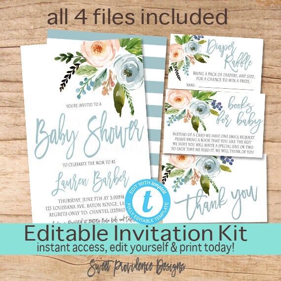Fall Baby Shower Invitation Kit Editable Rustic Cotton Boll Stalk Fall Baby Shower Invitation Kit Editable Rustic Cotton Boll Stalk