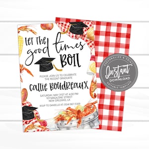 Crawfish Boil Graduation Invitation, Crawgrad Crawfish Boil invite, Editable Graduation, Grad Party text Invite, Printable Instant Access