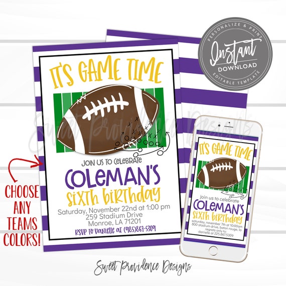 Football Invitation, Editable Team Colors, Editable Birthday Boy It's Game Time football tiger tailgate theme party template, Instant Access Il_570xn