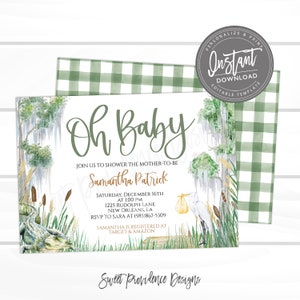 Baby Shower Bayou Invitation, Bayou Theme Invite, Gender Neutral, Editable Boy or Girl Baby Shower template, Printable Instant Access