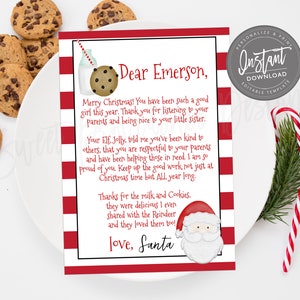 EDITABLE Letter from Santa, Santa Letter Download, Personalized Christmas Eve Cookie Letter, Printable Santa Claus letter, Instant Download