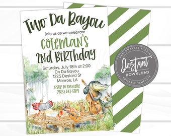 Two da Bayou Birthday Invitation, Editable kids party, Cajun Birthday theme Invite, Digital Template, Instant Access Printable- EDIT NOW