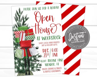 Holiday Flyer, Editable Open House Boutique Invite, Small Business Shopping Flyer, Christmas Flyer, Open House Template, Instant Access